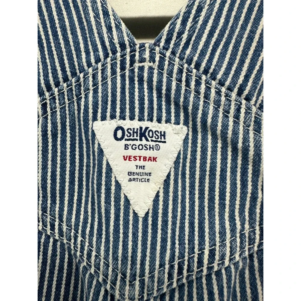 OshKosh B'gosh Kids Blue Hickory Railroad Stripe Denim Overalls Size 4 Vintage‎